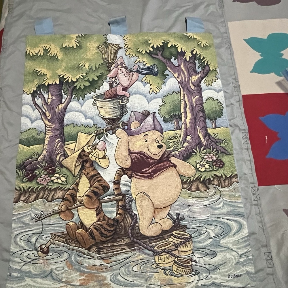 VTG Disney Winnie Pooh Setting Sail SailBoat Tapestry Wall Hanging 36"x26" - Picture 3 of 7